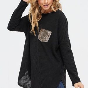 Black Knit Top with Rose Gold Pocket